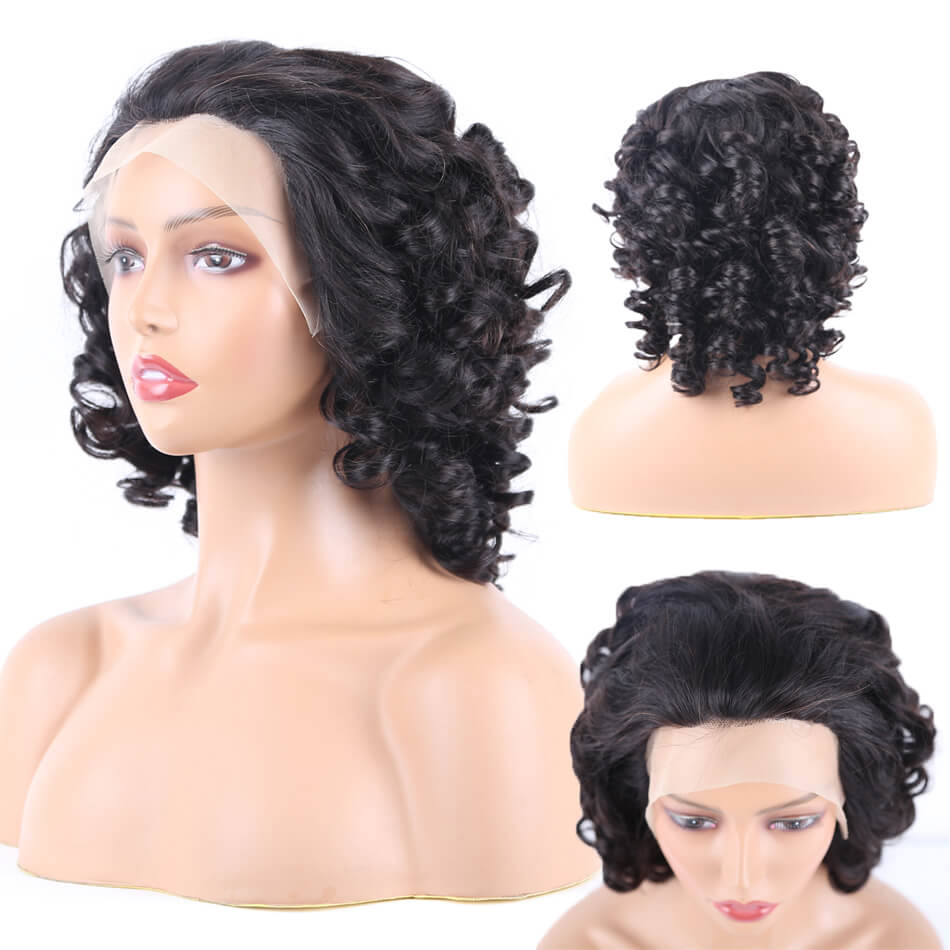 Pre Plucked Bouncy Wand Curl Hair T Part Lace Front Human Hair Color Wig Bleached Knots - Amanda Hair