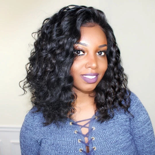 Pre Plucked Bouncy Wand Curl Hair T Part Lace Front Human Hair Color Wig Bleached Knots - Amanda Hair