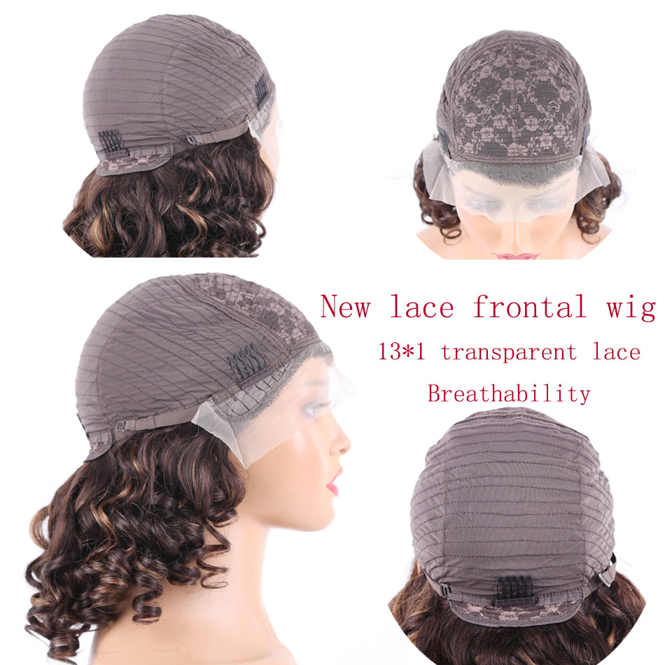Pre Plucked Bouncy Wand Curl Hair T Part Lace Front Human Hair Color Wig Bleached Knots - Amanda Hair