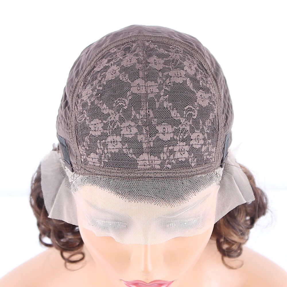 Pre Plucked Bouncy Wand Curl Hair T Part Lace Front Human Hair Color Wig Bleached Knots - Amanda Hair