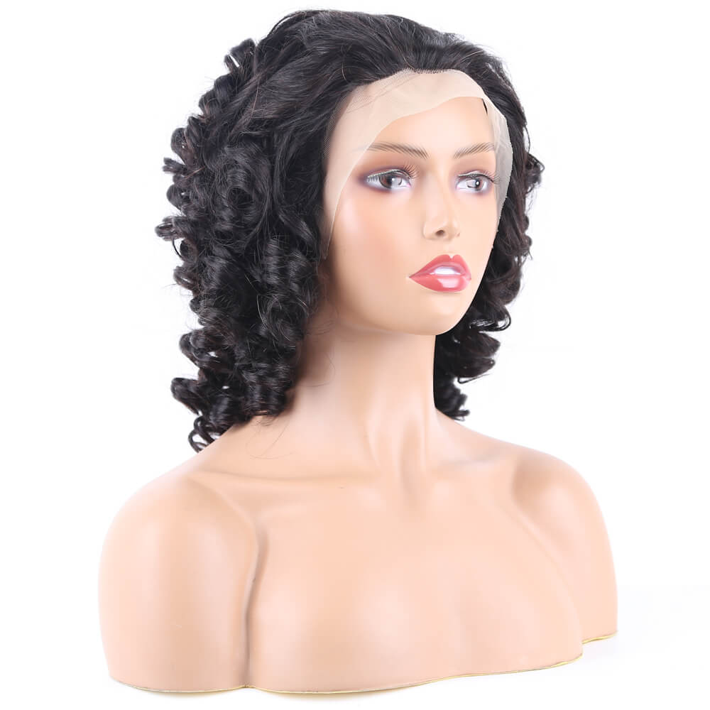 Pre Plucked Bouncy Wand Curl Hair T Part Lace Front Human Hair Color Wig Bleached Knots - Amanda Hair