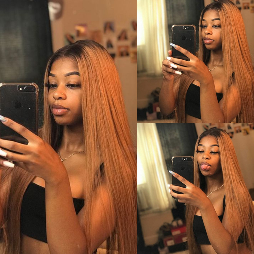 Amanda Pre Plucked 1B/30 Ombre Blonde Color Straight Human Hair 13x4 Lace Front Wigs 150% Desnsity
