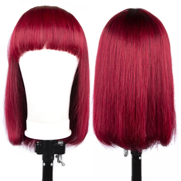 Flash Sale: Buy Straight Bob Wig With Bangs, Get 99j Same Length One For Free, Machine Made No Lace Wig