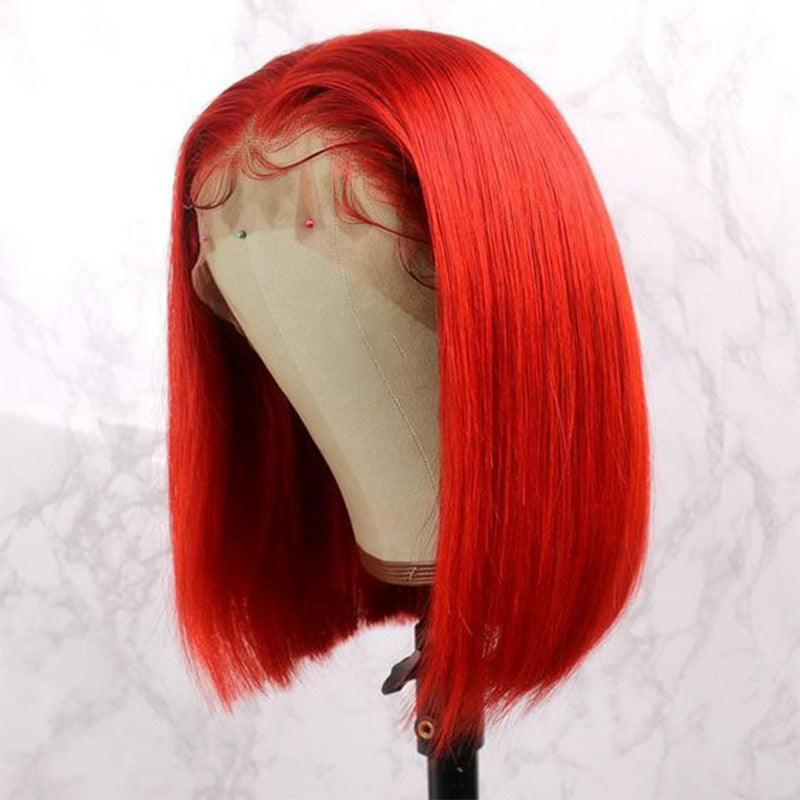 Colored Red Straight Hair Lace Front Bob Wig Human Hair Wigs Pre Plucked Brazilian Remy Hair Lace Frontal Wig-Amanda Hair