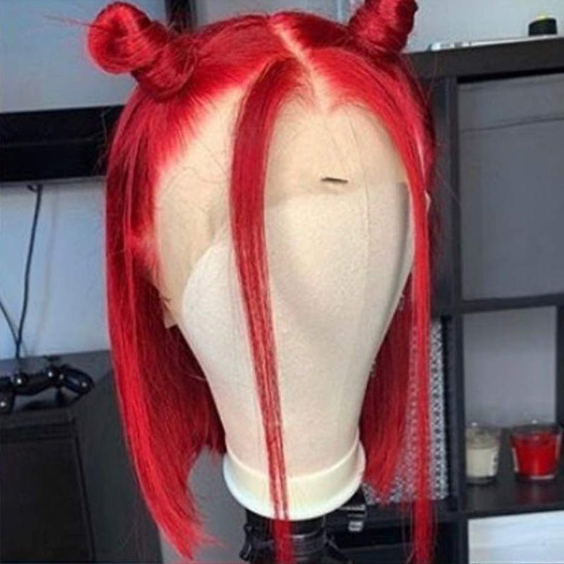Colored Red Straight Hair Lace Front Bob Wig Human Hair Wigs Pre Plucked Brazilian Remy Hair Lace Frontal Wig-Amanda Hair