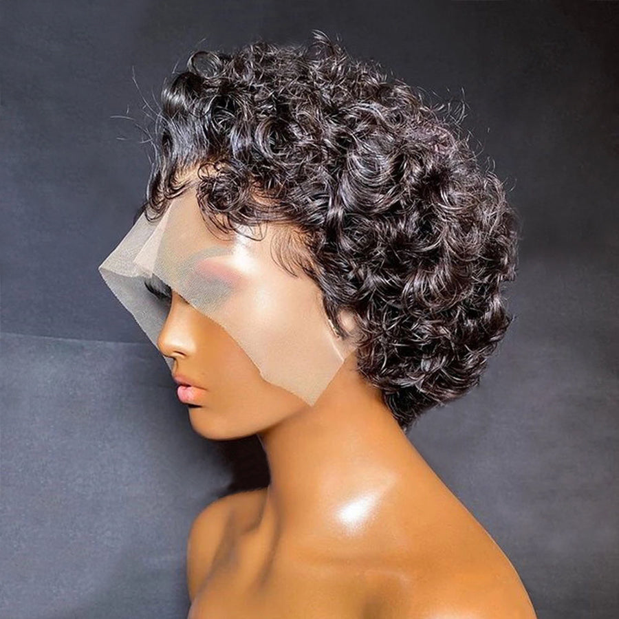 Short Pixie Cut Wig Transparent Lace Human Hair Wigs For Women Curly Frontal Wig Side Part Bob Wig 13x1 Short Lace Part Wigs-Amanda Hair