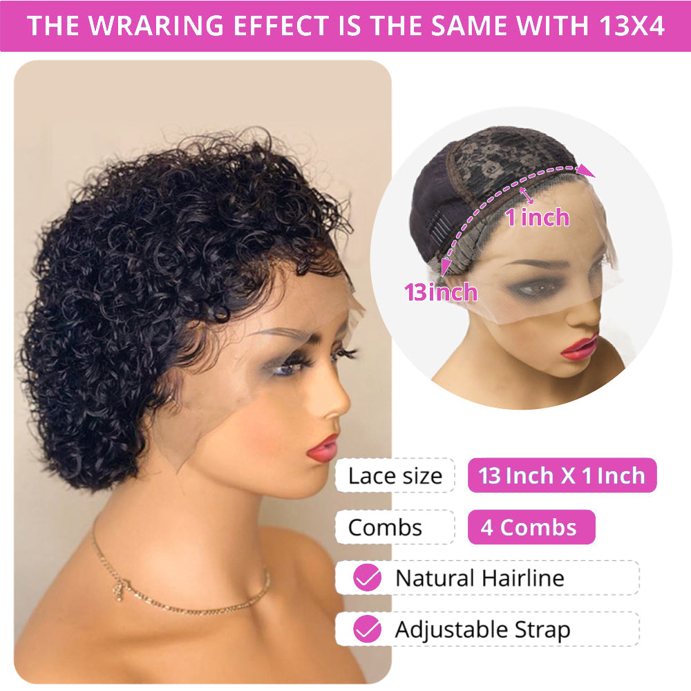 Short Pixie Cut Wig Transparent Lace Human Hair Wigs For Women Curly Frontal Wig Side Part Bob Wig 13x1 Short Lace Part Wigs-Amanda Hair