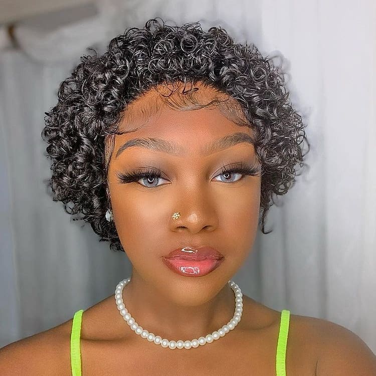Short Pixie Cut Wig Transparent Lace Human Hair Wigs For Women Curly Frontal Wig Side Part Bob Wig 13x1 Short Lace Part Wigs-Amanda Hair