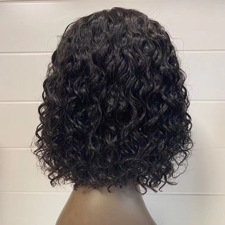 Water Wave Short Bob Wigs Human Hair T Part Lace Front Wig Pre Plucked Natural Hair Liner-Amanda Hair