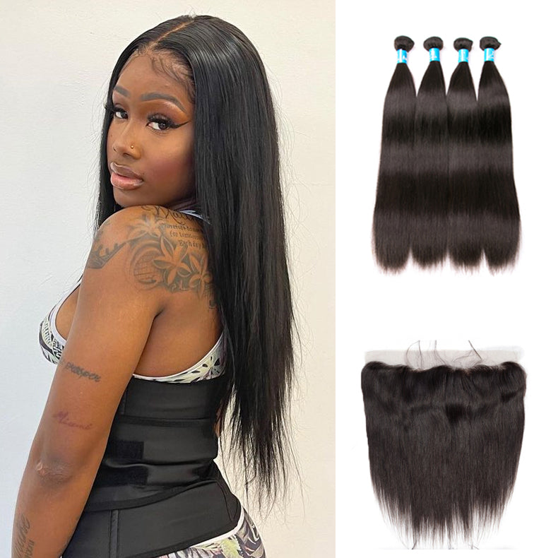 Amanda Malaysian Straight Hair 4 Bundles With 13*4 Lace Frontal 9A Grade 100% Unprocessed Human Hair