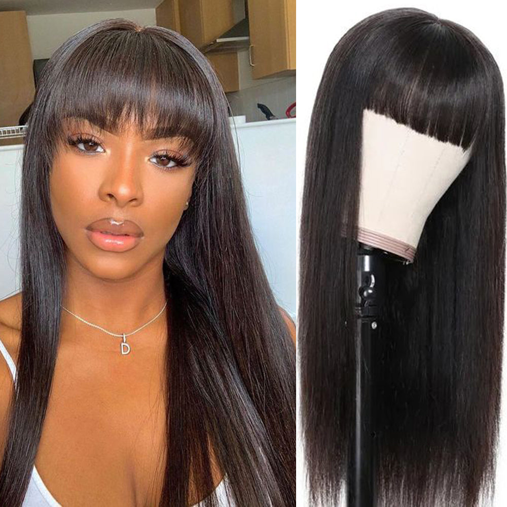 Wear And Go Long Curtain Bangs Straight Hair Wig-Amanda Hair