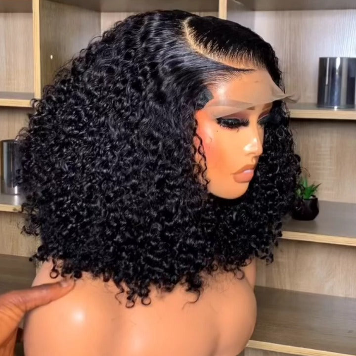 Sunshine Chic Glueless Short Curly Transparent Lace Bob Wigs Brazilian Human Hair Pre Plucked Hairline Nature Color -Amanda Hair