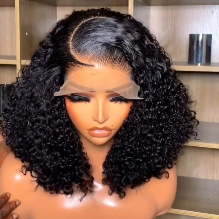 Sunshine Chic Glueless Short Curly Transparent Lace Bob Wigs Brazilian Human Hair Pre Plucked Hairline Nature Color -Amanda Hair