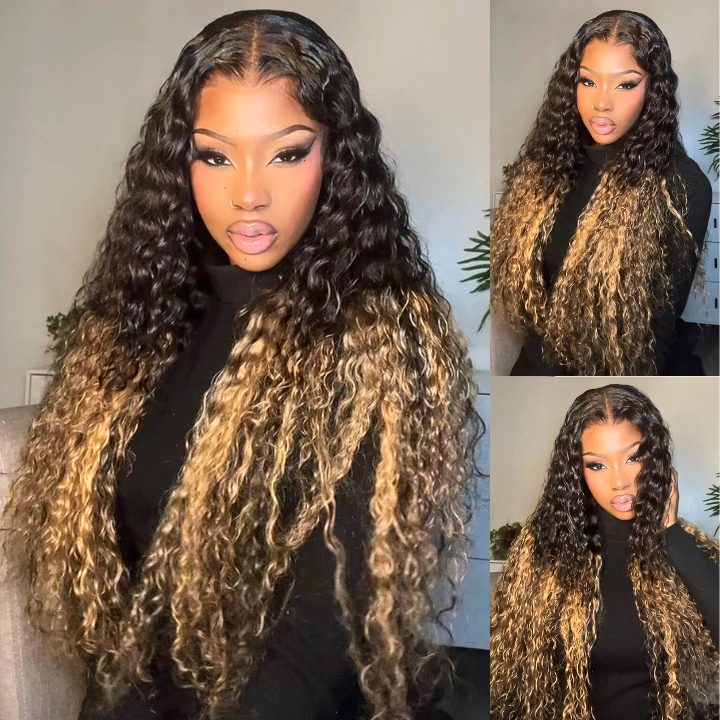 Two Tone Ombre Honey Blonde Glueless Curly Clear Transparent Lace Front Colored Wigs 100% Human Hair For Women-Amanda Hair