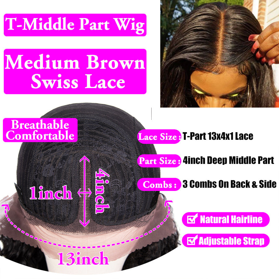 Body Wave Lace Part Human Hair Wig Preplucked 150% Density Middle Part Frontal Wigs - Amanda Hair