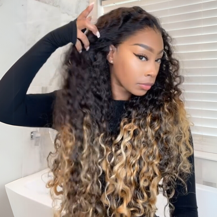 Two Tone Ombre Honey Blonde Glueless Curly Clear Transparent Lace Front Colored Wig Flash Sale
