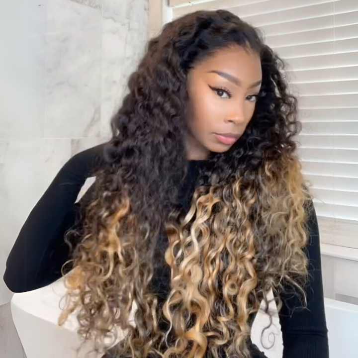 Two Tone Ombre Honey Blonde Glueless Curly Clear Transparent Lace Front Colored Wig Flash Sale