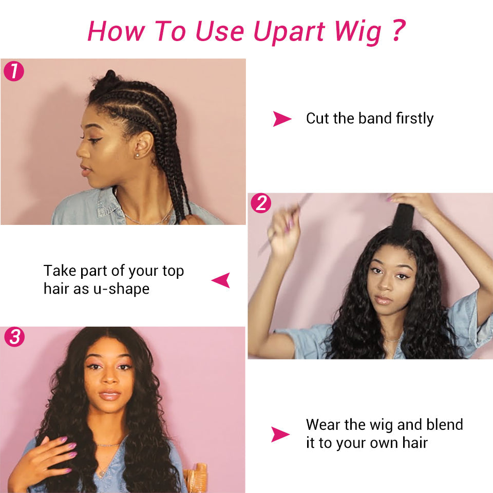 Amanda U Part Wig Brazilian Hair Body Wave 150 Density Remy Human Wigs Short Wigs