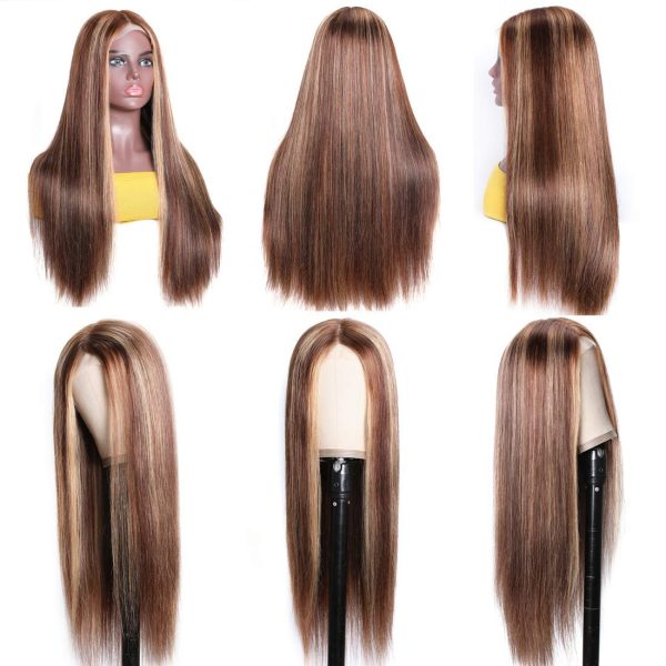 5*5 HD Lace Wig Highlight Closure Wig Brazilian Straight Virgin Human Hair Wigs Honey Blonde Highlights-Amanda Hair