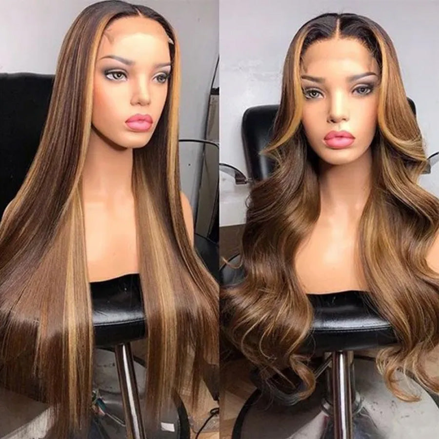 5*5 HD Lace Wig Highlight Closure Wig Brazilian Straight Virgin Human Hair Wigs Honey Blonde Highlights-Amanda Hair