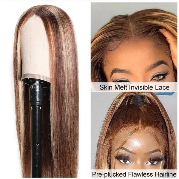5*5 HD Lace Wig Highlight Closure Wig Brazilian Straight Virgin Human Hair Wigs Honey Blonde Highlights-Amanda Hair