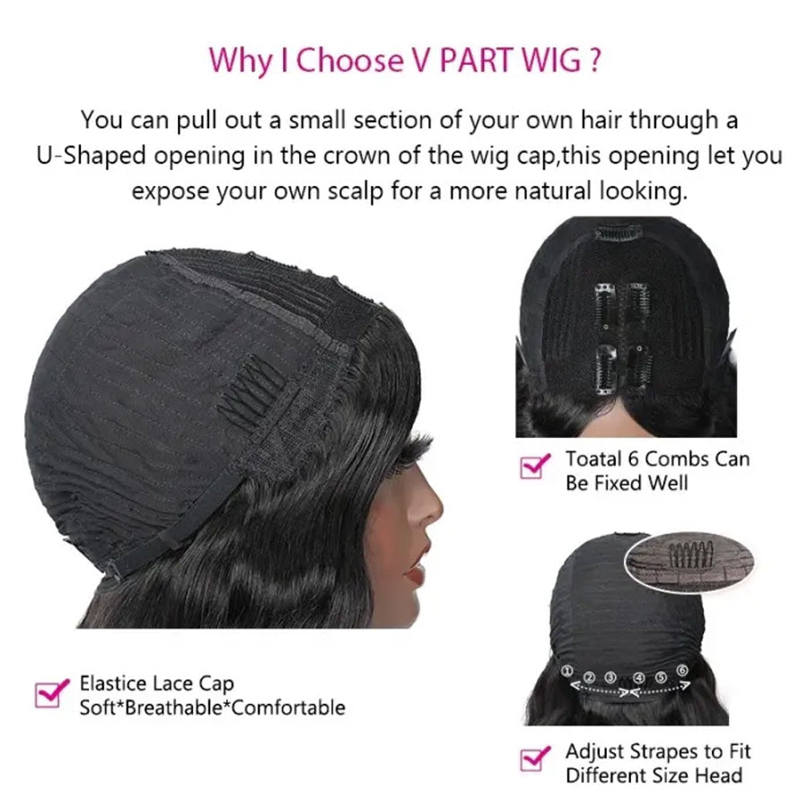 V Part Body Wave Wig Human Hair Glueless Wigs For Beginner- Amanda Hair
