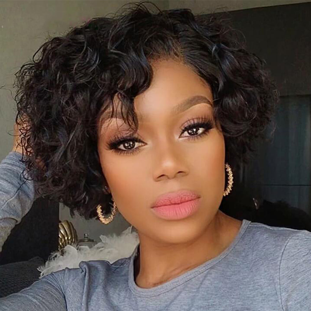 Loose Curly Pixie Cut Wig 13*4 Lace Front Short Curly Hair Bob Wigs Human Hair Pixie Wigs For Women - Amanda Hair
