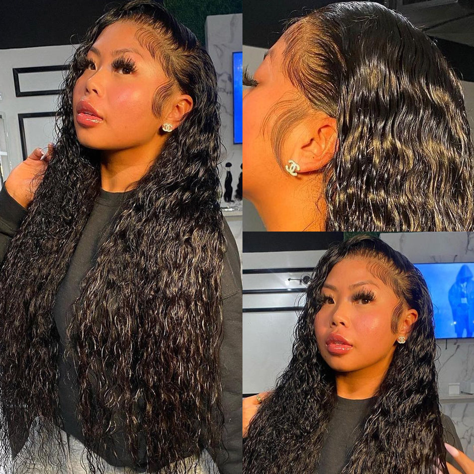 Water Wave 13*4 HD Transparent Lace Frontals Brazilian Hair Wig 150% Density Curly Wig-Amanda Hair