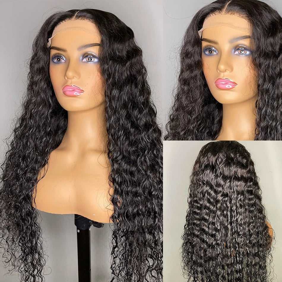 Water Wave 13*4 HD Transparent Lace Frontals Brazilian Hair Wig 150% Density Curly Wig-Amanda Hair