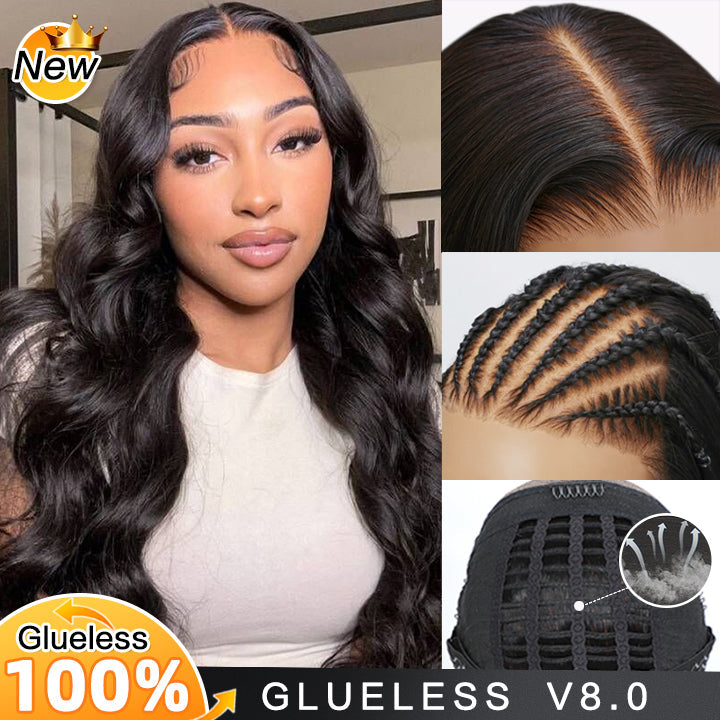 Body Wave Undetectable HD Glueless v8  Lace Closure 5x7 Wigs with Deep Hairline Free Part C Type Hairstyle