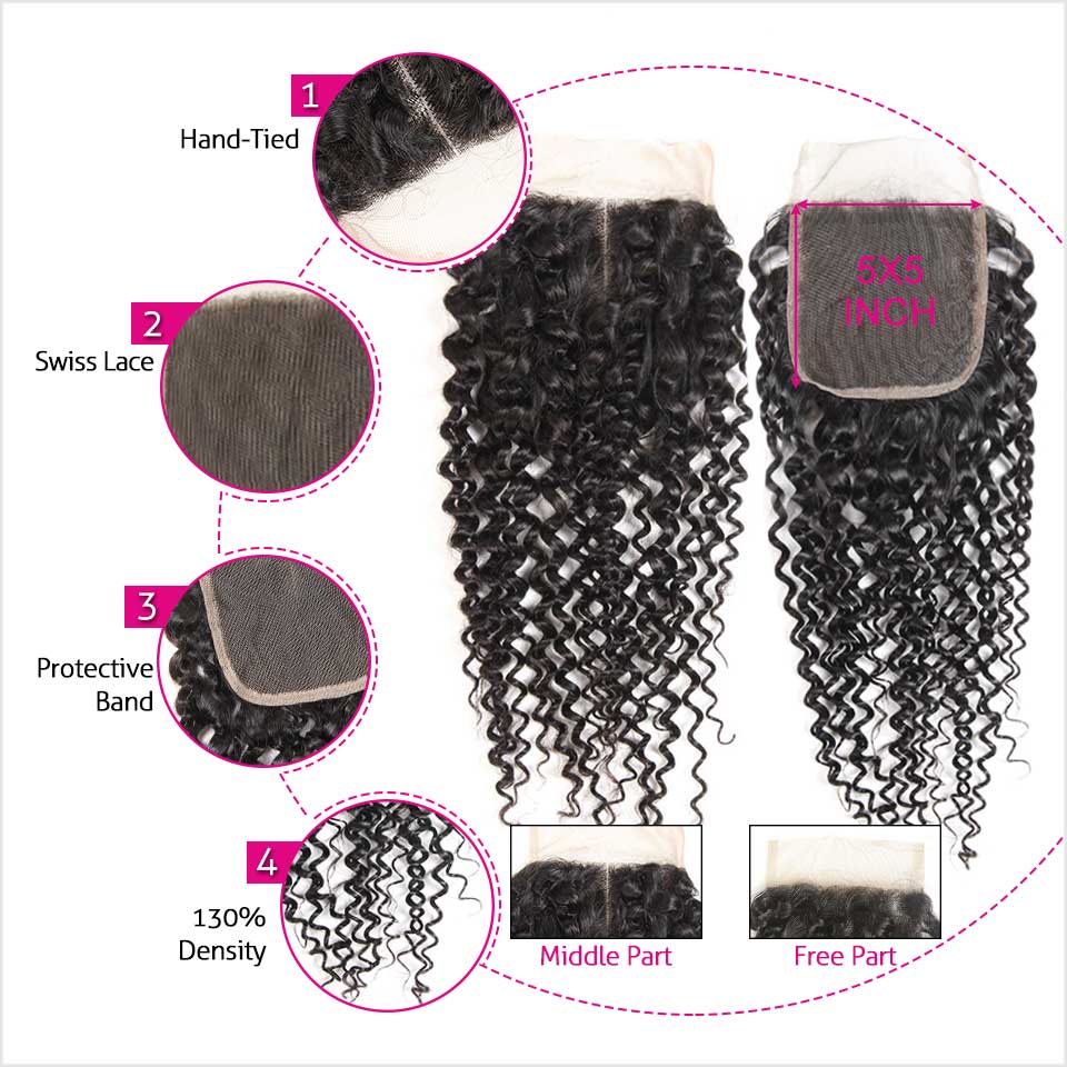 Afro Kinky Curly 5*5 Transparent Undetectable Lace Closure Invisible Knots Human Hair 100% Remi Human Hair - Amanda Hair
