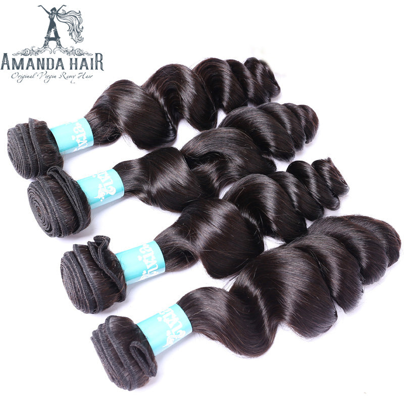 Brazilian Loose Wave 4 Bundles With 13*4 Lace Frontal 9A Grade 100% Unprocessed Human Hair - Amanda Hair