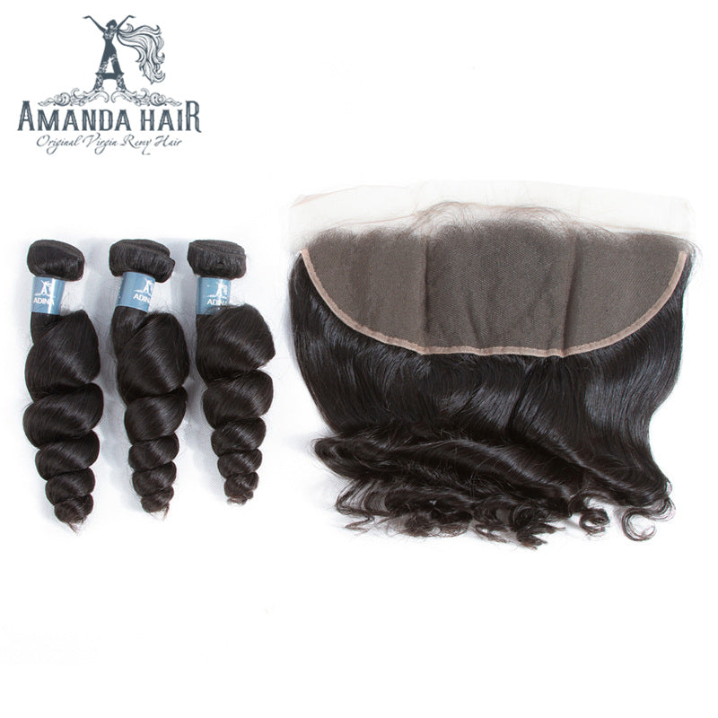 Brazilian Loose Wave 3 Bundles With 13*4 Lace Frontal 9A Grade 100% Unprocessed Human Hair - Amanda Hair
