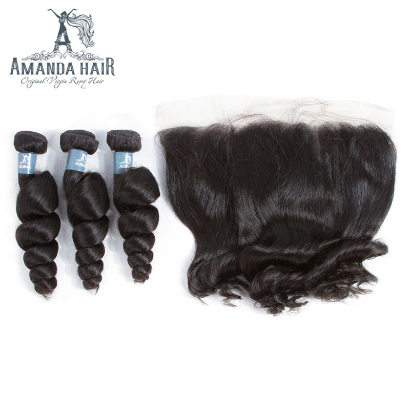 Brazilian Loose Wave 3 Bundles With 13*4 Lace Frontal 9A Grade 100% Unprocessed Human Hair - Amanda Hair