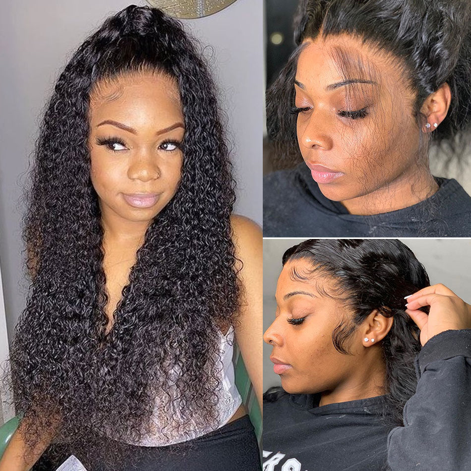 Glueless Long Kinky Curly Hair 13*4 HD Lace Front Human Virgin Hair Wig 150% /180%/250% Density-Amanda Hair