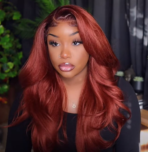 Reddish Brown Body Wave Transparent Lace Front Wigs Deep Hairline 100% Human Hair #35 Auburn Color Fall Wigs