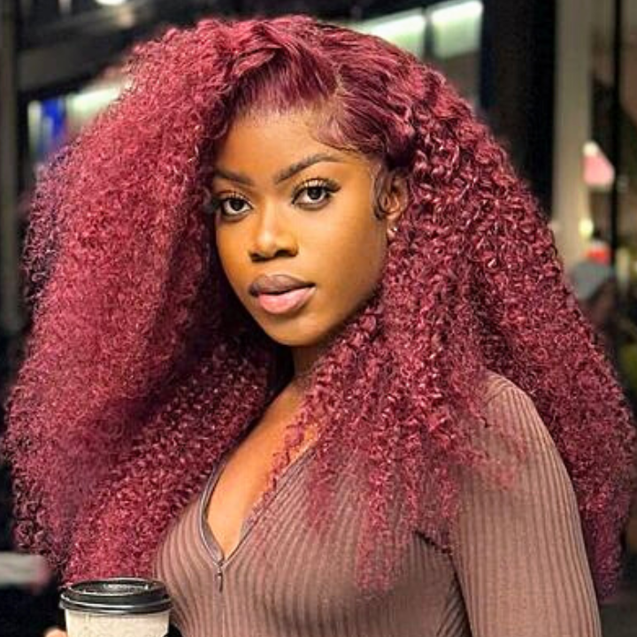 Flash Sale Extra 50% Off Code: VIP50  ,Burgundy Lace Front Wig 99J Curly Human Hair Wigs Colored HD Transparent 13X4 Lace Frontal Wig Preplucked Red Hair Wig-Amanda Hair