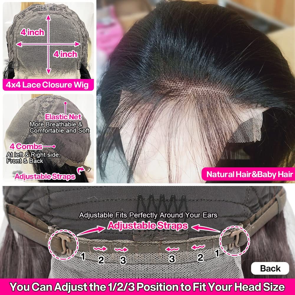 Flash Sale Amanda Hair Long Sikly Straight Undetectable Lace Closure 4x4 Wigs with Deep Hairline