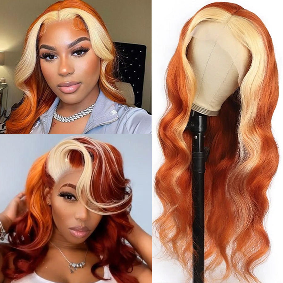HD Highlight 613 Blonde Colored Body Wave Wigs Orange Ginger 13x4 Lace Front Wigs With Baby Hair 150% Density-Amanda Hair