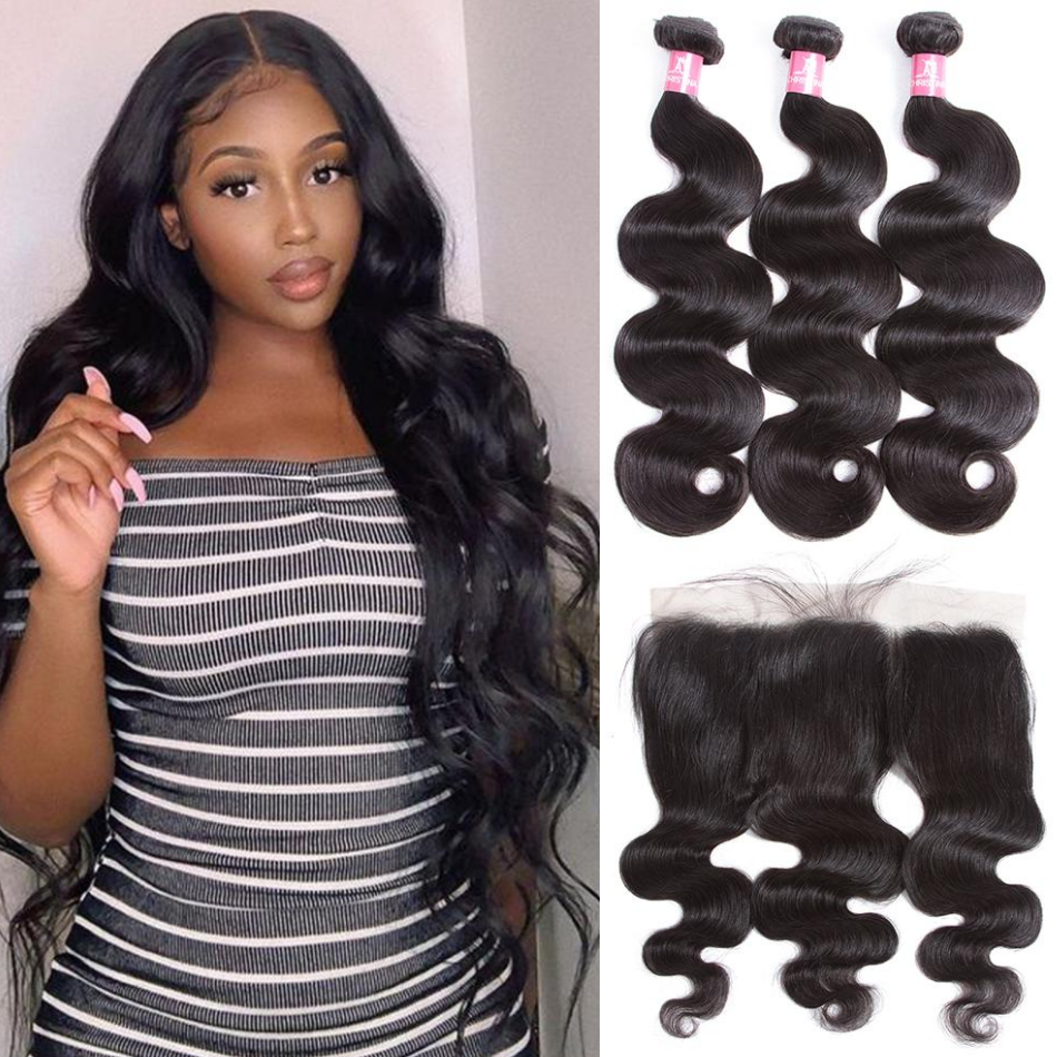 Body Wave 3 Bundles With 13*4 Frontal Weave Natural Color Brazilian 10A Grade 100% Remi Human Hair Sale - Amanda Hair