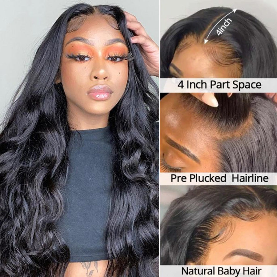 Body Wave 4*4 Lace Closure Wig Virgin Human Hair Glueless Wigs Pre plucked Hairline 180% Density-Amanda Hair