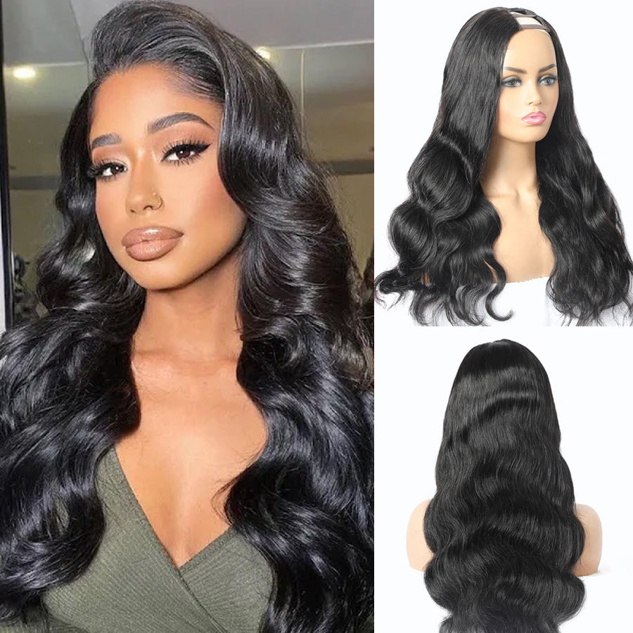 Amanda U Part Wig Brazilian Hair Body Wave 150 Density Remy Human Wigs Short Wigs