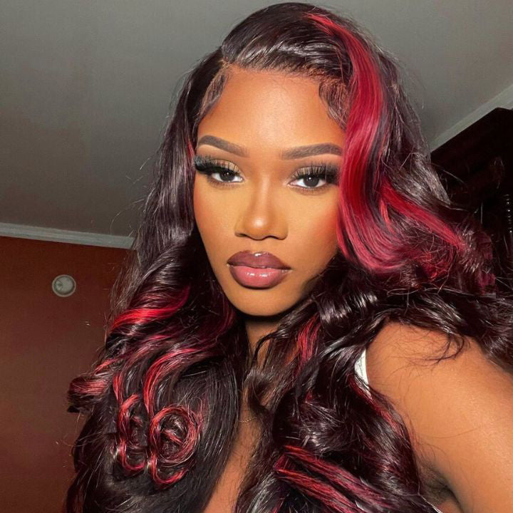 Flash Sale Extra 50% Off Code: VIP50 , Highlight Transparent Lace Front Human Hair Wigs Loose Wave Ombre Red Highlights Color 13x4/4x4 Lace Frontal Wig-Amanda Hair