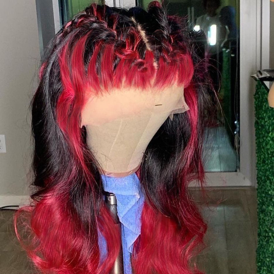 Flash Sale Extra 50% Off Code: VIP50 , Highlight Transparent Lace Front Human Hair Wigs Loose Wave Ombre Red Highlights Color 13x4/4x4 Lace Frontal Wig-Amanda Hair