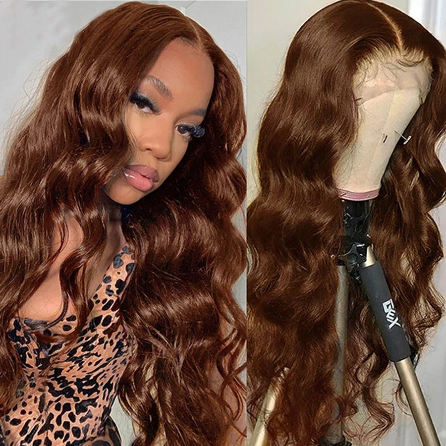 Chestnut Brown Body Wave Human Hair Wigs 13x4 Lace Front Colored Wig For Black Women-Amanda Hair