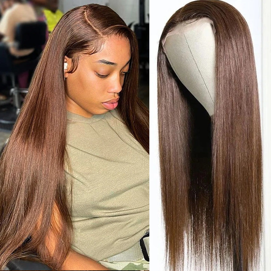 Chestnut Brown Straight Human Hair Wigs 13x4 Lace Front Colored Wig For Black Women-Amanda Hair