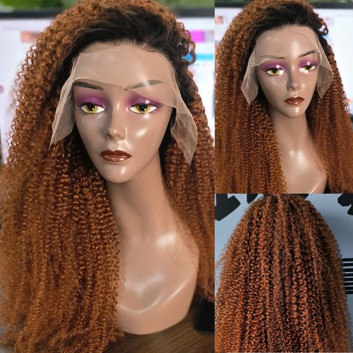Caramel Brown Water Wave Lace Front Human Hair Wig Dark Root Lace Front Ombre Color Wig for Women-Amanda Hair