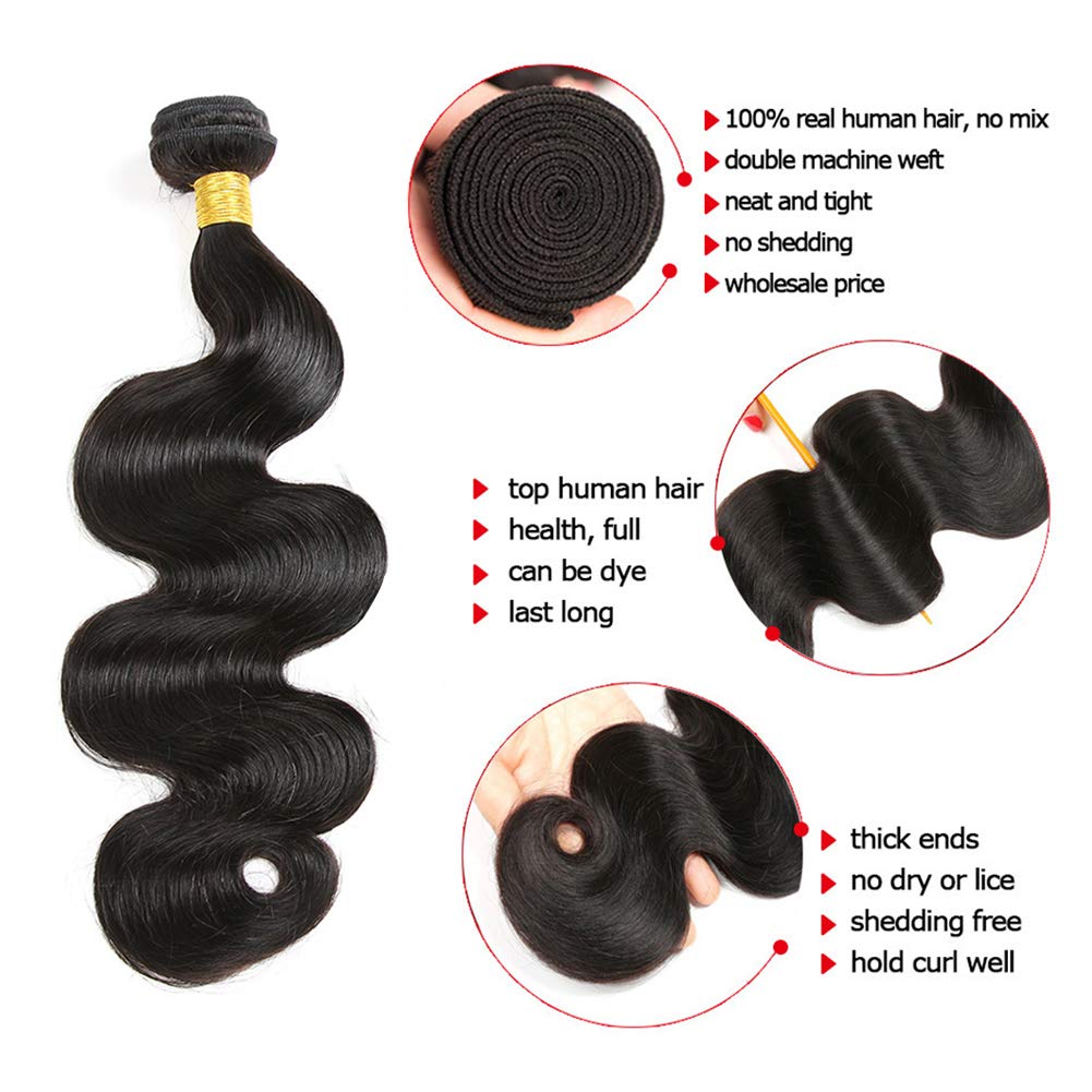 Body Wave Brazilian Hair 3 Bundles With 4*4 Lace Closure 9A Grade 100% Unprocessed Human Hair - Amanda Hair