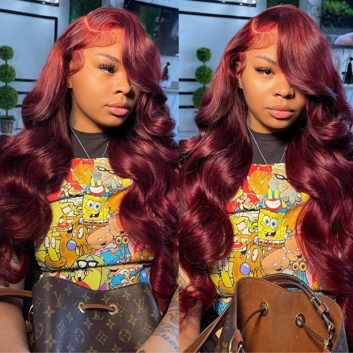 Burgundy Wigs Body Wave 13x4 Lace Front Wigs 99J Colored Wigs 4x4 HD lace closure Wigs-Amanda Hair