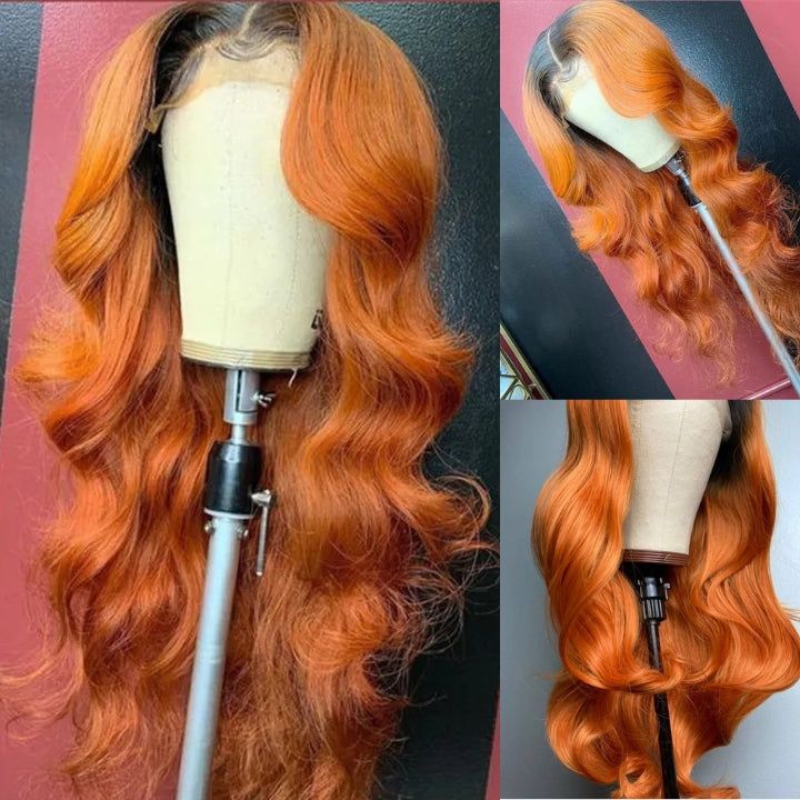 New Arrival Dark Root Ginger Colored Body Wave 13x4 Lace Front /4*4 Lace Closure Wigs With Baby Hair - Amanda Hair